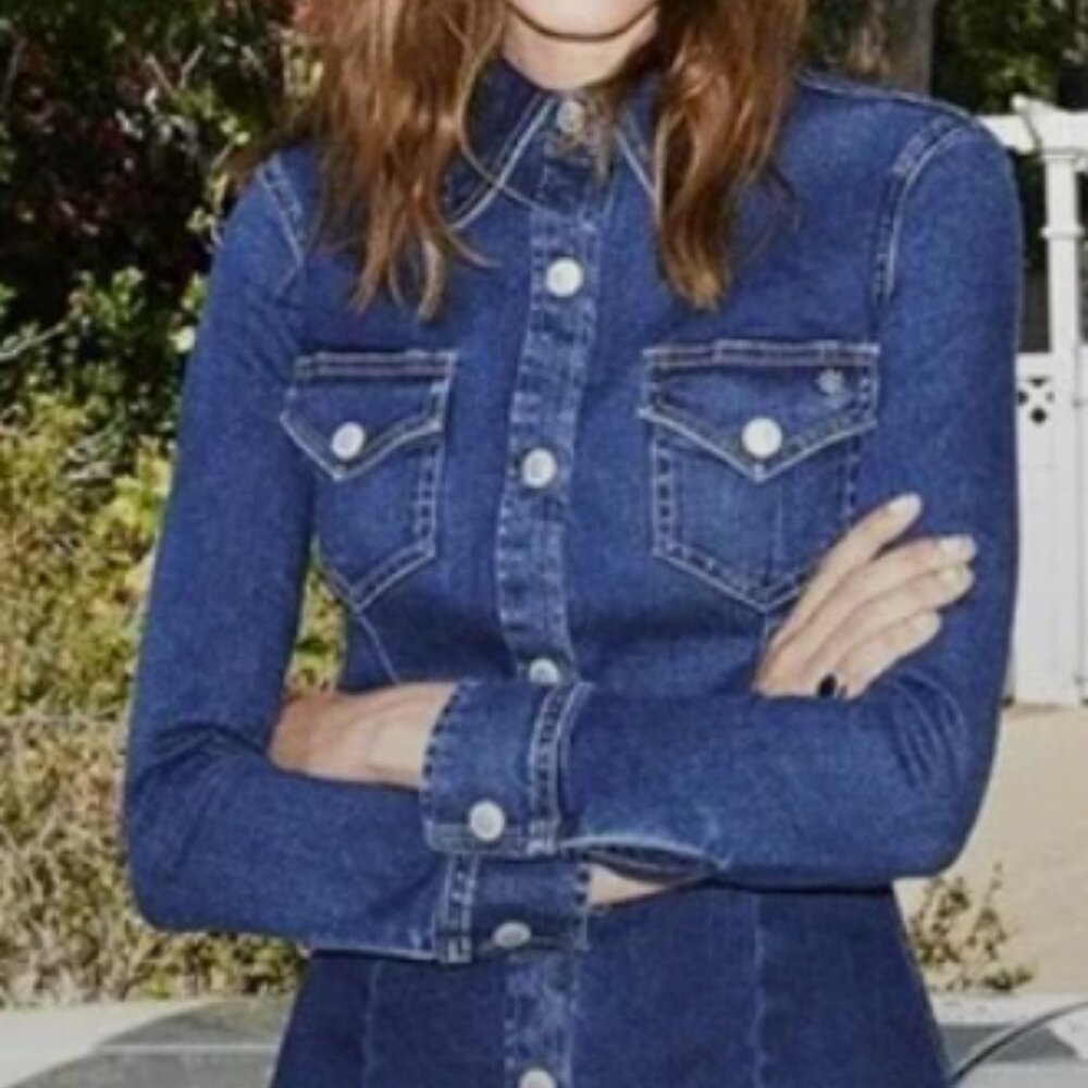 Alexa Chung For AG Pixie Snap Button Denim Long Sleeve Dress Size XS